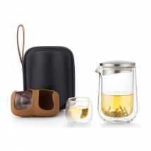 SAMADOYO-Tragbares Reise-Teeset aus Glas, eine Kanne, 2 Tassen, schnelle Tasse zum Aufbrühen von Tee nach Belieben