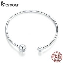 Bamoer Silber Armreif 925 Sterling Silber Gewinde Perlen Armband für Original Charme DIY Schmuck Zubehör SCB198