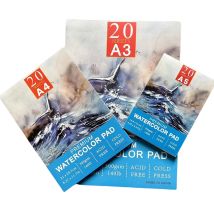 A5/A4/A3 Aquarellpapierblock, 140 lb/300 g/m2, 20 Blatt, kaltgepresst, säurefrei, Künstler-Malpapier für die Aquarellmalerei