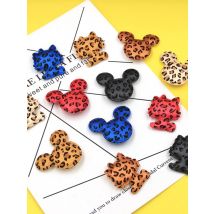 200Pcs leopard print Fabric mouse Head Padded Appliques Ornaments For DIY Handmade Hair Clips Hats Clothing Patches Decorations