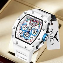 Luxusuhr Herren ONOLA Fashion Casual Multifunktionale Silikonband Wasserdichte Quarzuhr Weiß