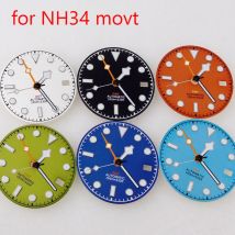 Esfera de reloj maestro luminosa de 29mm para NH34 GMT Diver Mod, piezas de reloj, mano de copo de nieve naranja