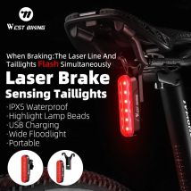 WEST BIKING Fanale posteriore per bici Sensore freno laser Luce posteriore IPX5 Ricarica USB impermeabile Luce per bici Accessori per biciclette da strada MTB