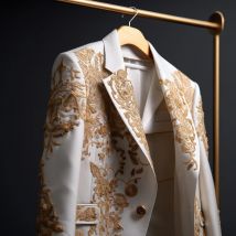 Abito da uomo alla moda da sposa in oro squisito ricama da lavoro un cappotto su misura per occasioni formali da sposo, taglia personalizzata