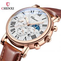 CHENXI 973 Man Quartz Wristwatch Waterproof Luminous Chronograph Multi-function Moon Phase Men's Watches часы мужские