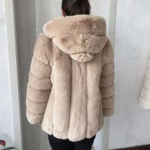 Damen-Kapuzenmantel aus Kunstfell, Winter, warm, modisch, mit Kapuze, Pelzjacke, Kunstfuchsfell, flauschiger Mantel, Damenbekleidung