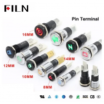 FILN 8/10/12/14/16mm Simbolo Indicatore LED in metallo 2-Pin 12V 24V Lampada indicatore guscio nero Luci pilota cruscotto auto