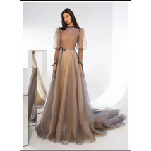 Verngo einfache Organza Ballkleider o Hals lange Puff ärmel Party Dreaa für Frauen formelle Gelegenheit Kleid Outfit