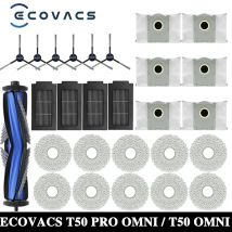 ECOVACS T50 PRO OMNI / T50 OMNI Robot Aspirapolvere Pezzi di ricambio Spazzole laterali principali Panni per mocio Filtri HEPA Sacchetti per la polvere Accessori