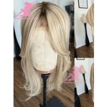 Lace Front Human Hair Wigs With Bangs Pre Plucked Hairline Ash Platinum Blonde Dark Root 613 Ombre Colored Wigs Body Wave Brazil