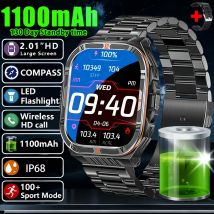 1100mAh Military Outdoor Smart Watch Men 2.01-inch Large Display Compass Sports Watch IP68 Waterproof Bluetooth Call Smartwatch