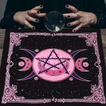 VIKAMA Dark Night Sternen-Tischdecke, lila, rosa, fünfzackiger Stern, Doppelmond, Totem, Altar, Meditationsraum, Mystik, Dekoration