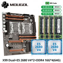 MOUGOl X99 Set scheda madre da gioco doppia CPU lntel Xeon E5 2680 V4 e DDR4 64 GB (4*16 GB) LGA2011-3 M.2 NVME per host computer server