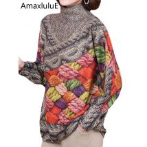 Amax luluE Frühling Frauen Mode Gedruckt Pullover Frauen Lose Freizeit Warme Rollkragen Pullover Damen Luxus Vintage Jumper