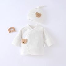 Somenie Neugeborenen-Sommer-Set aus Reiner Baumwolle Halbbackmantel mit Mütze, Noppenmuster, Kleiner Bären-Anzug als Geschenk