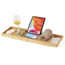 Vassoio da Bagno in Bambù per Vasca 105 x 22 x 4cm, Organizer Espandibile con Supporto, Vassoio Laterale Organizer, Portabevande, Vassoio Organizer da Bagno