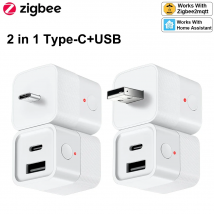 Smart USB Adapter Switch Zigbee 3.0  2 in 1 Mini USB Type-C Power Adaptor Plug Works with Home Assistant Zigbee2MQTT ZHA