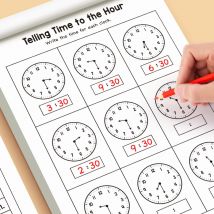 Kinderarbeitsbuch zum Lernen von Zeitkonzepte, geeignet für Heimschul- und Kindergartenaktivitäten, inklusive Lesen- und Mathe-Übungsblättern, perfekt für Unterricht im Klassenzimmer und Schulbedarf.