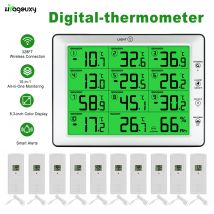 Drahtloses digitales Thermometer-Hygrometer für den Innen- und Außenbereich, 10-Kanal-Temperatur- und Luftfeuchtigkeitsmonitor mit Smart Alert-LCD-Bildschirm