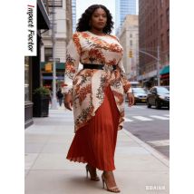 2025 Autumn New Miyake Pleated Printing Set Fashionable Loose Printed Top + Wide-leg Straight Pants Two-piece Set