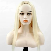 U-Teil Aschblonde Echthaar-Perücke, 180 % Dichte, brasilianisches Remy-Haar, Perücke für Frauen, Seide, glattes Haar, mittleres Rechts, links, Upart, 2,5 x 10,2 cm