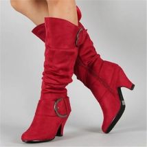Women's Winter Boots 2023 Fashion Sexy Lady mid-calf Boots High Heels Faux Suede Buckle Short Boots Plush Snow Boots Women