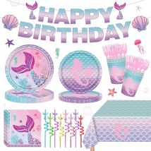 Set di stoviglie per feste a sirena rosa viola, piatti, tazze, tovaglie, tovaglioli, banner, decorazioni per feste di compleanno per ragazze, forniture per baby shower