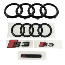 AODI S3 2010-2020 4 Ring Logo ABS Black Directly Covered Emblem Car Hood Front Grill Rear Trunk Emblem Badge Sticker Sline refit