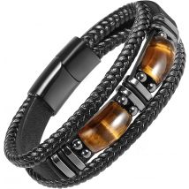 Czarna skórzana bransoletka z tygrysim okiem Mężczyźni Naturalny kamień szlachetny Biżuteria z kryształowego kamienia Ręcznie robiona bransoletka chroniąca przed stresem