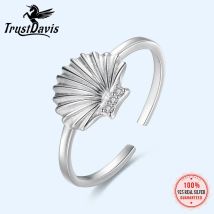 Trustdavis Real 925 Sterling Silver Fashion Sweet Shell Shiny CZ Opening Ring For Women Wedding Party Fine S925 Jewelry DA26