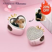 Athenaie maßge schneiderte Foto Charms 925 Sterling Silber personal isierte Bilder von Familie Haustiere Liebhaber Herz Krone Charms für Armband