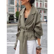 Neue Herbstmode mit Schnürung, Revers, langen Ärmeln, abgeschnittener Trenchcoat für Damen, eleganter Damen-Windbreaker-Mantel, lässige Straßenjacke-Oberbekleidung