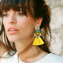 Girlgo lebendige Fan-Quaste-Ohrringe mit schimmernden Strass steinen-Boho Chic Dangle Design für Frauen-perfektes Urlaubs accessoire