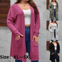 2025 frauen Gestrickte Plus Größe Outwear Strickjacken Jacke Herbst Winter Kleidung Gestrickte Mantel Mode Lange Top mit Taschen Großhandel