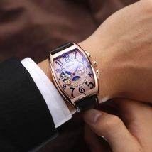 Men’s* Automatic Mechanical Watch Barrel Shape Tourbillon Design Luxury Business Wristwatch