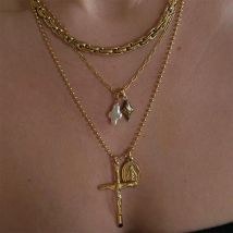 Baroque Natural Pearl Cross Necklace for Women White&Black Pearl Pendants Link Chain Stainless Steel Necklaces Jewelry 2023