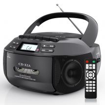 Registratore lettore di cassette CD con USB/MP3 e radio, boombox portatile con nastro CD con telecomando, alimentazione CA CC