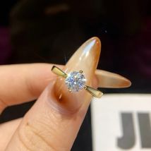 GRA 1CT Moissanit Diamant Gold Klassische Runde Weiße Stein Ringe für Frauen Echt 925 Sterling Silber Hohe Qualität Edlen Schmuck