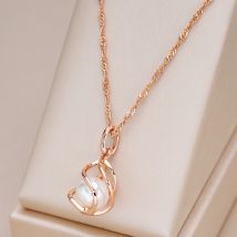 Kinel Luxus-Halskette mit Anhänger aus 585er Roségold für Damen, einzigartige geometrische hohle Perle, Braut- und Hochzeitsschmuck, Geschenk für den täglichen Gebrauch