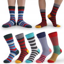 5 Paar lustige Herrensocken, lustiges Muster-Sockenpaket, bunt gestreifte Socken aus gekämmter Baumwolle, atmungsaktive Socken in Übergröße