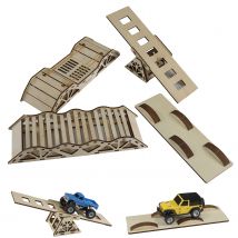 4PCS RC Wooden Bridge Obstacle Set, DIY Steep Slope Desktop Simulation Course for 1/36 Scale RC Crawler Car Accessories