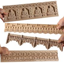 Carving Lines Wood Applique Wood Decal Onlay Unpainted Ornamental European Long Rose Flower Rubber Wood Corner Walls Furniture