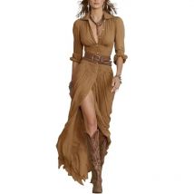 Elegant Dress For Woman Fashion Solid Color Lapel Button Pleated Irregular Fork Dresses Spring Autumn Ladies Party Slim Robe