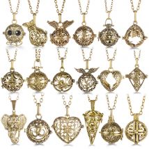 Mexiko Glockenspiel Musik Engel Ball Baum des Lebens Bronze Käfig Halskette Aromatherapie Ätherisches Öl Diffusor Anrufer Anhänger Zubehör