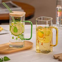 350ml Glass troh becher mit Skala klarer Becher mit Deckel und Stroh Eis kaffee griff Tasse Trinkbecher für Saft Milch tee