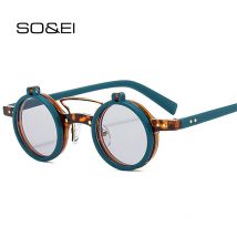 SO&EI Ins Moda popolare Piccolo rotondo Punk Doppi ponti Occhiali da sole da donna Retro Flip Lens Shades UV400 Uomo Rivetti Occhiali da sole