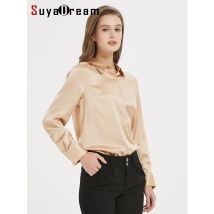 SuyaDream Frau Kleid Shirts Frau 95% Seide 5% Spandex Grund Feste Drehen Unten Kragen Chic Bluse