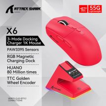 Mysz Bluetooth Attack Shark X6 PAW3395, połączenie trójtrybowe, magnetyczna podstawa ładująca z dotykiem RGB, mysz do gier makro