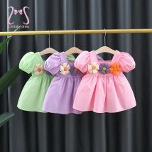 Sommer Kinder Kleidung Blume Einfache Feste Farbe Puff Hülse Baby Mädchen Kleider Dünne Kleinkind Party Geburtstag Prinzessin 0 Zu 3 Y