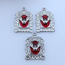 5pcs, Gothic Filigree Border Magic Book Embossed Vampire Bat DIY Handmade Necklace Earrings Bracelet Accessories 25*19